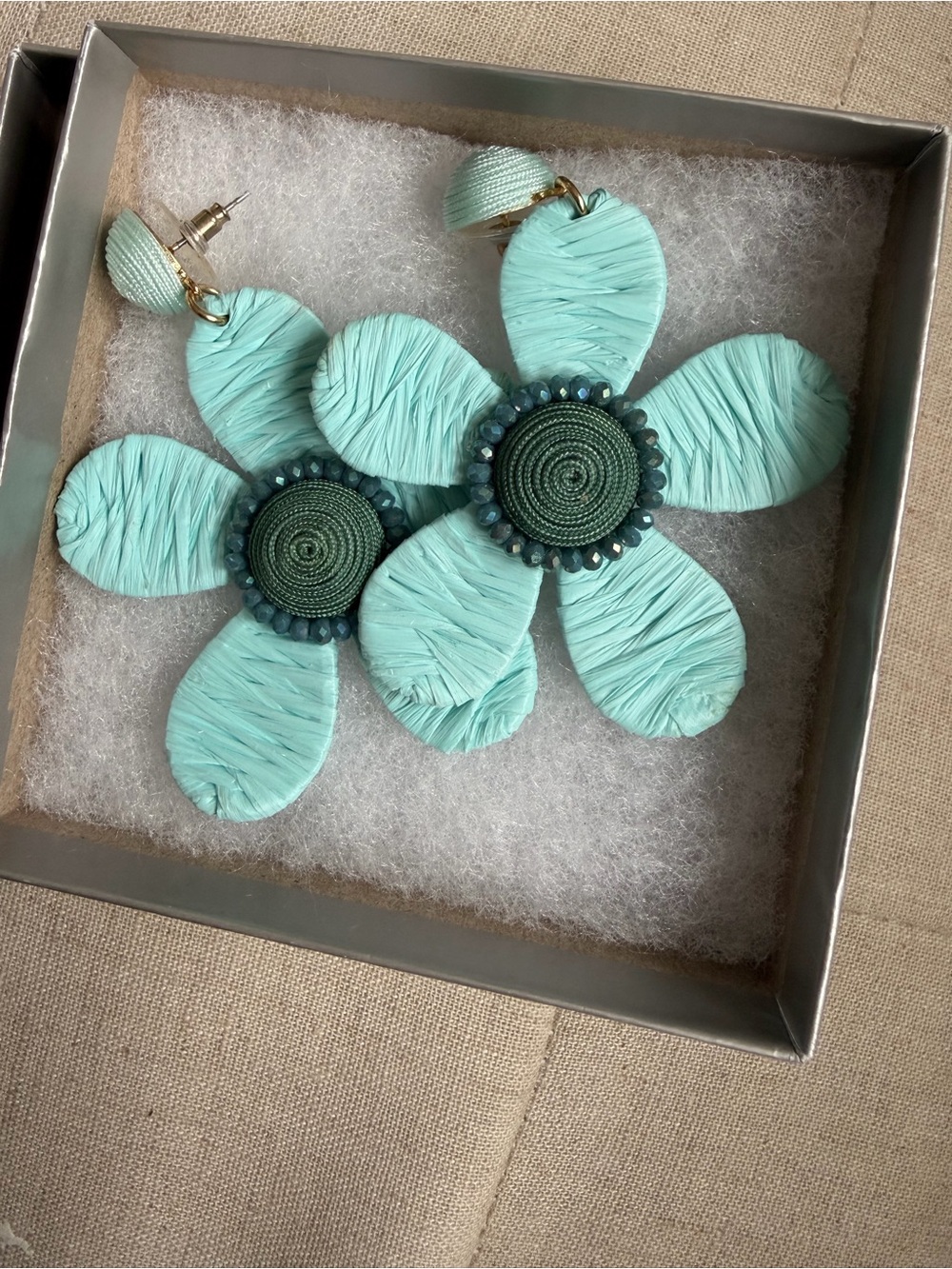 Vineyard Vines Mint Rattan Floral Drop Earrings